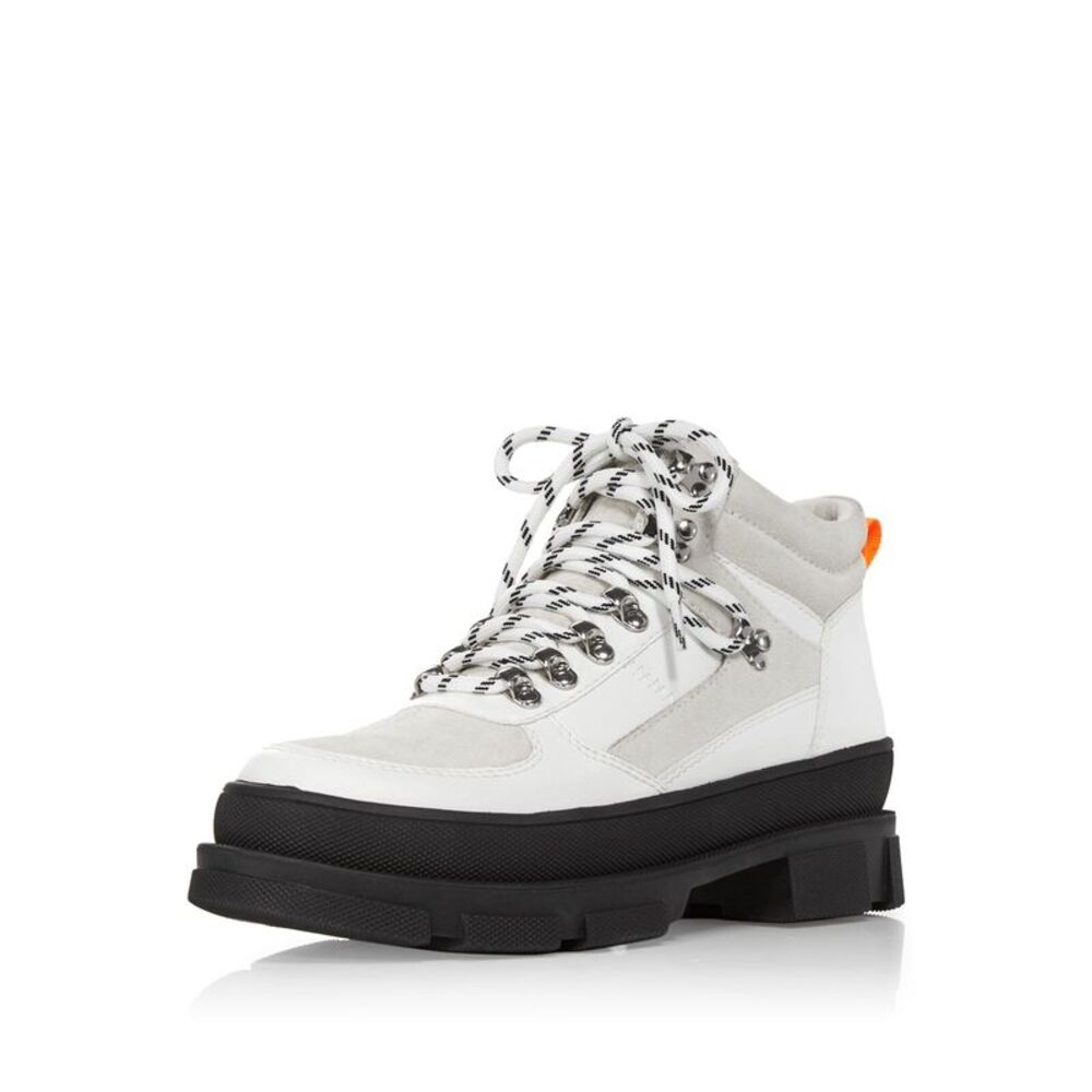 AQUA Womens White 1-1/2" Platform Hike Round Toe Leather Hiking Boots 10 M